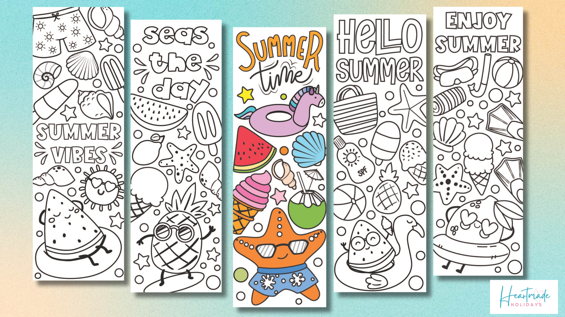 Summer Bookmarks To Color {Free Printable}